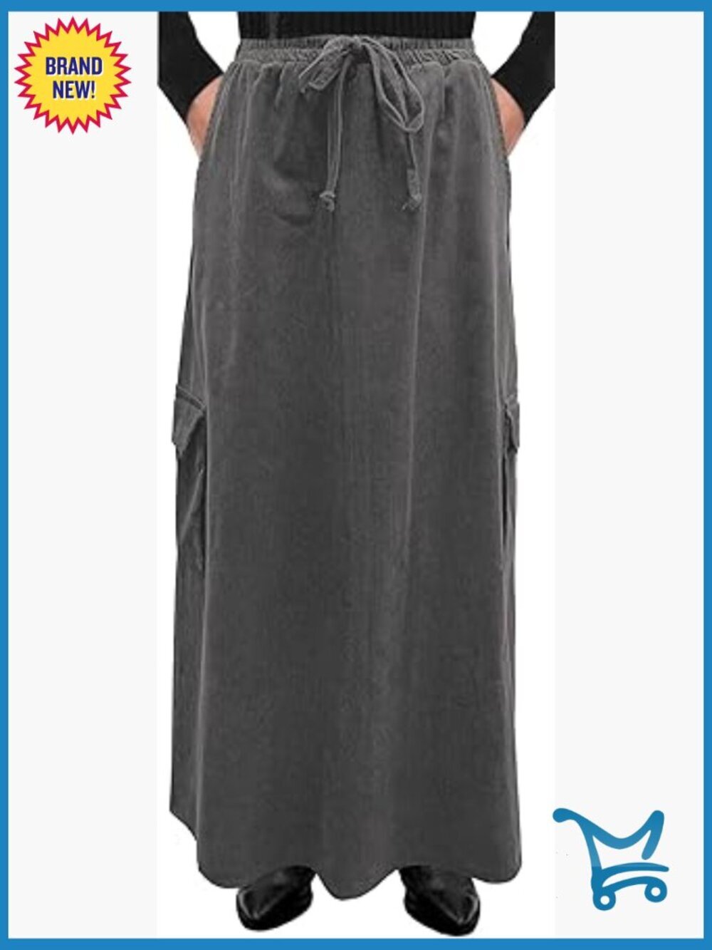 100% Cotton Corduroy Drawstring Elastic Waist Maxi Skirt Made in USA